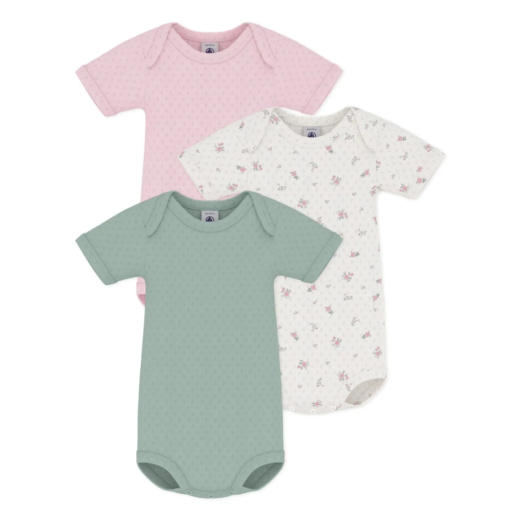 Petit Bateau - 3-Pack Organic Cotton Ribbed Baby Bodysuits | Pink