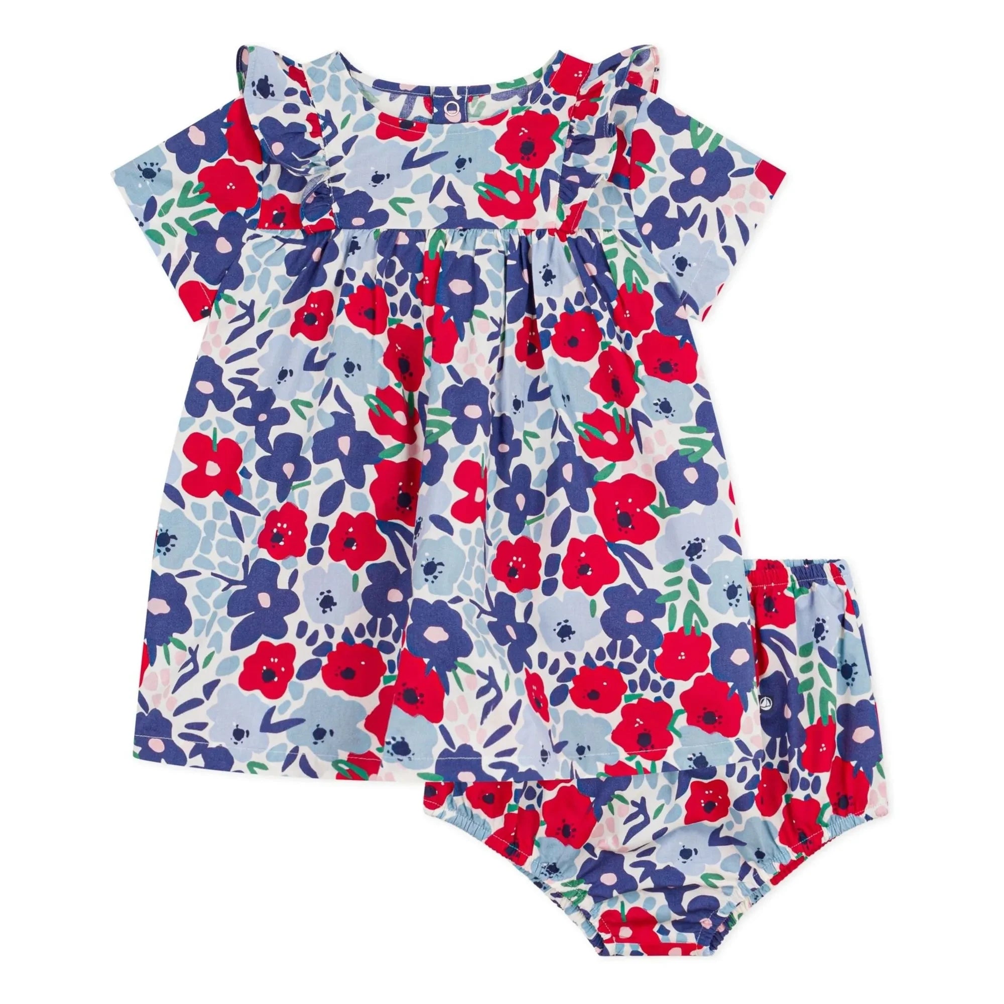 Petit Bateau - Organic cotton poplin floral dress and bloomer set | Blue