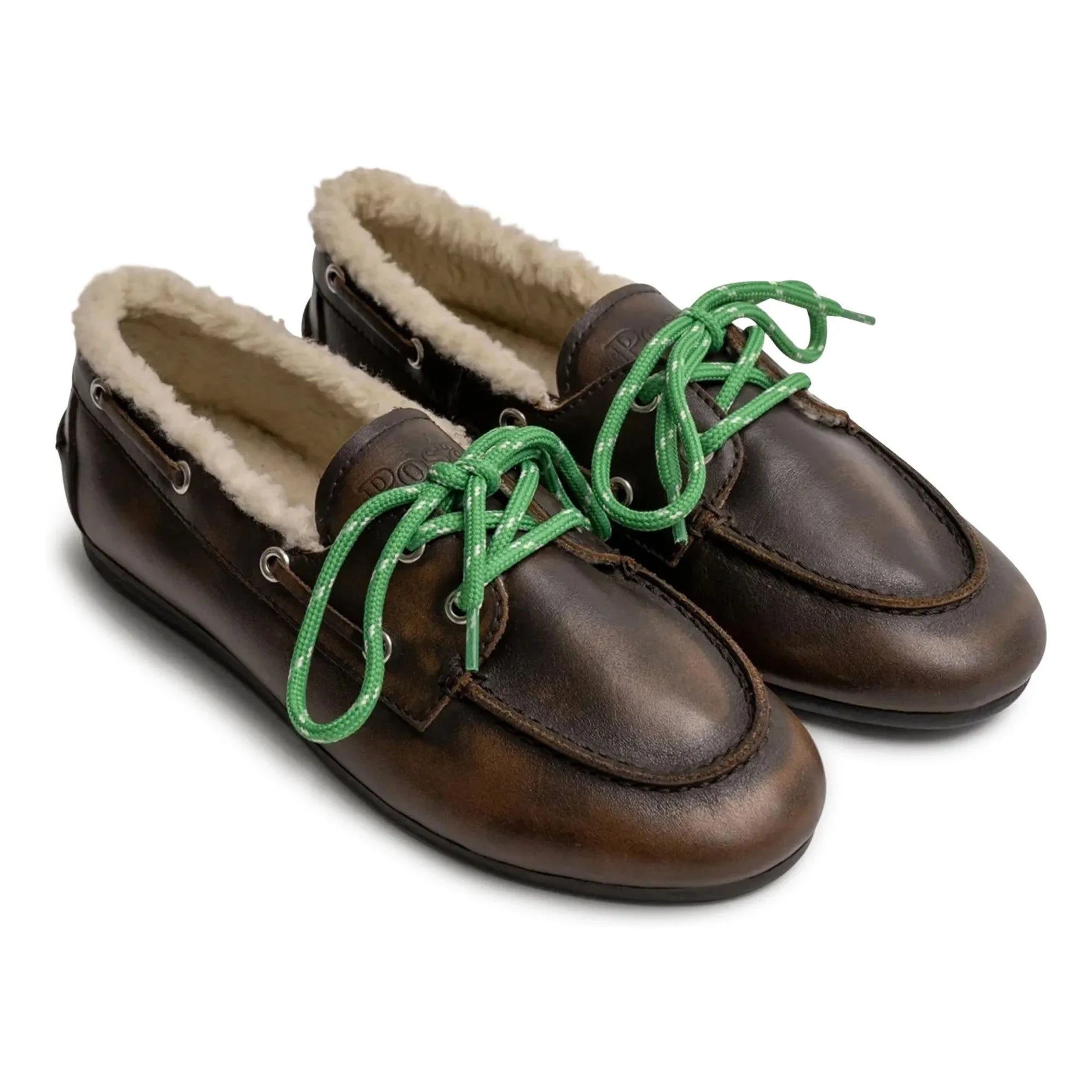 Posa - Leather and Faux Fur Boat Shoes | Brown