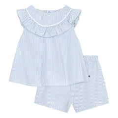 Petit Bateau - Seersucker Organic Cotton Blouse and Shorts Set | White