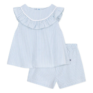 Petit Bateau - Seersucker Organic Cotton Blouse and Shorts Set | White
