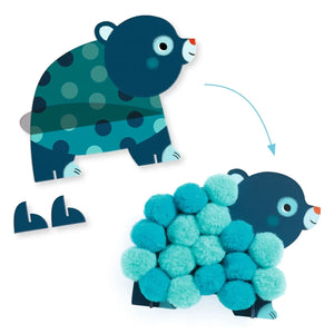 Djeco - Hayvanlar ve Yuvarlak Ponponlarla Pompom Kolajı