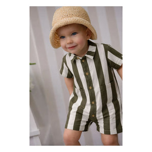 Lililotte - Charly Striped Gabardine Organic Cotton Romper | Olive