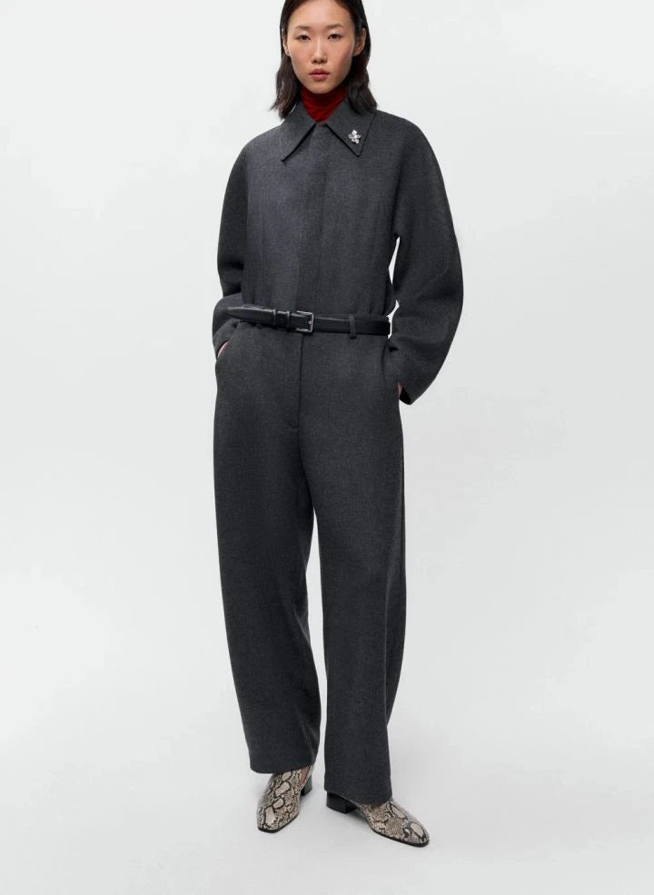 Cordera - Curved Wool Trousers | Charcoal Grey