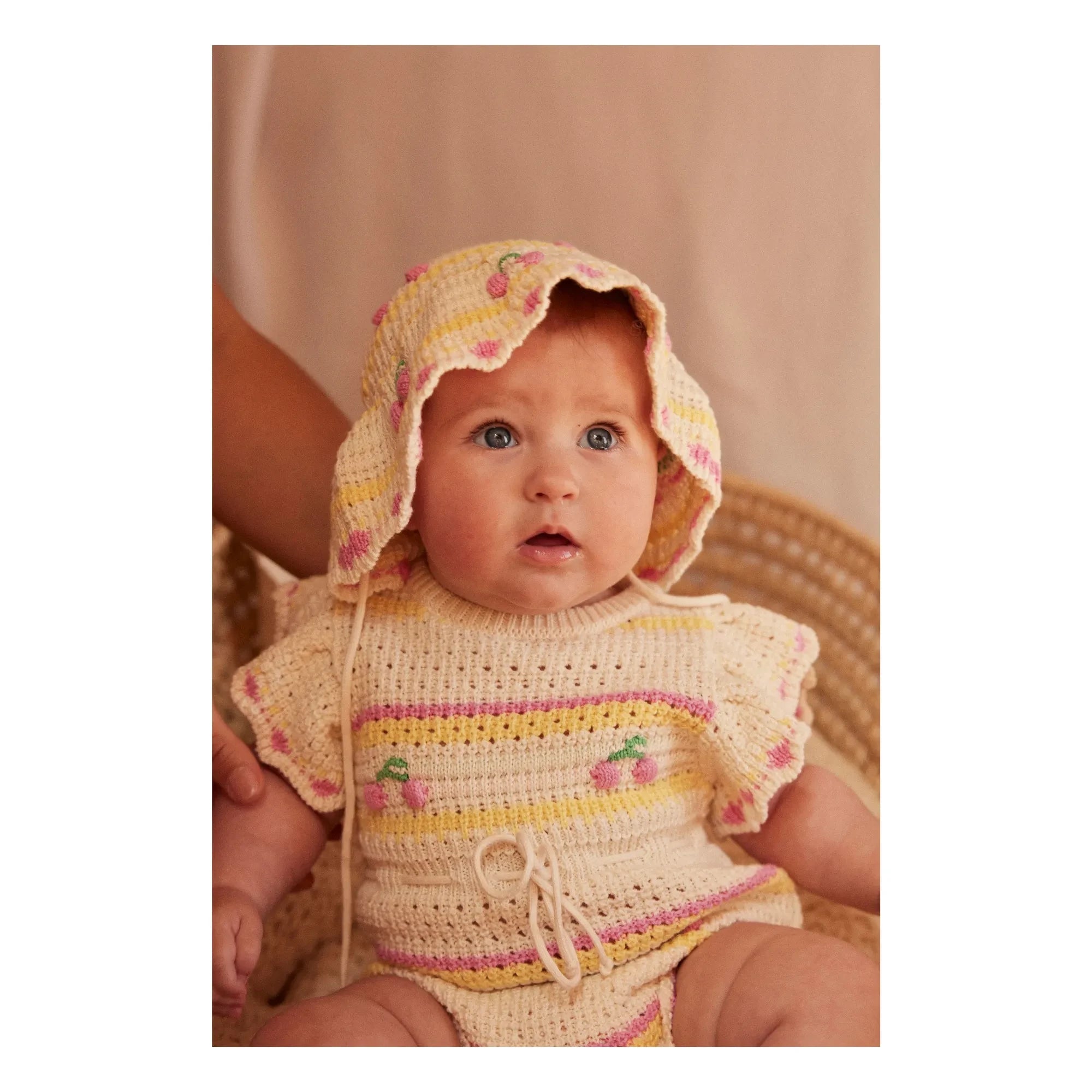 Bebe Organic - Paloma Cherry Crochet Romper Organic Cotton | Off-White