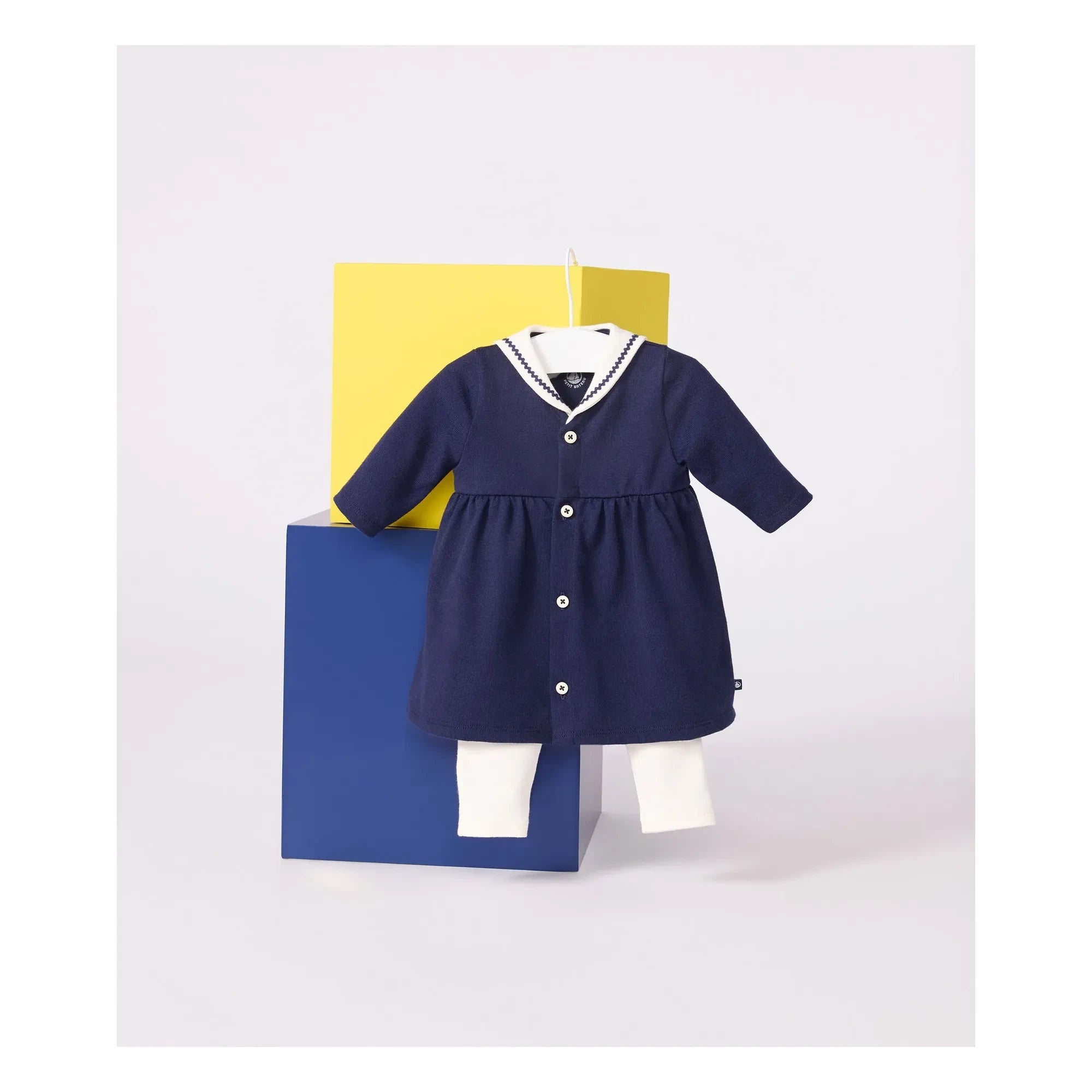 Petit Bateau - Organic cotton dress and leggings set | Navy