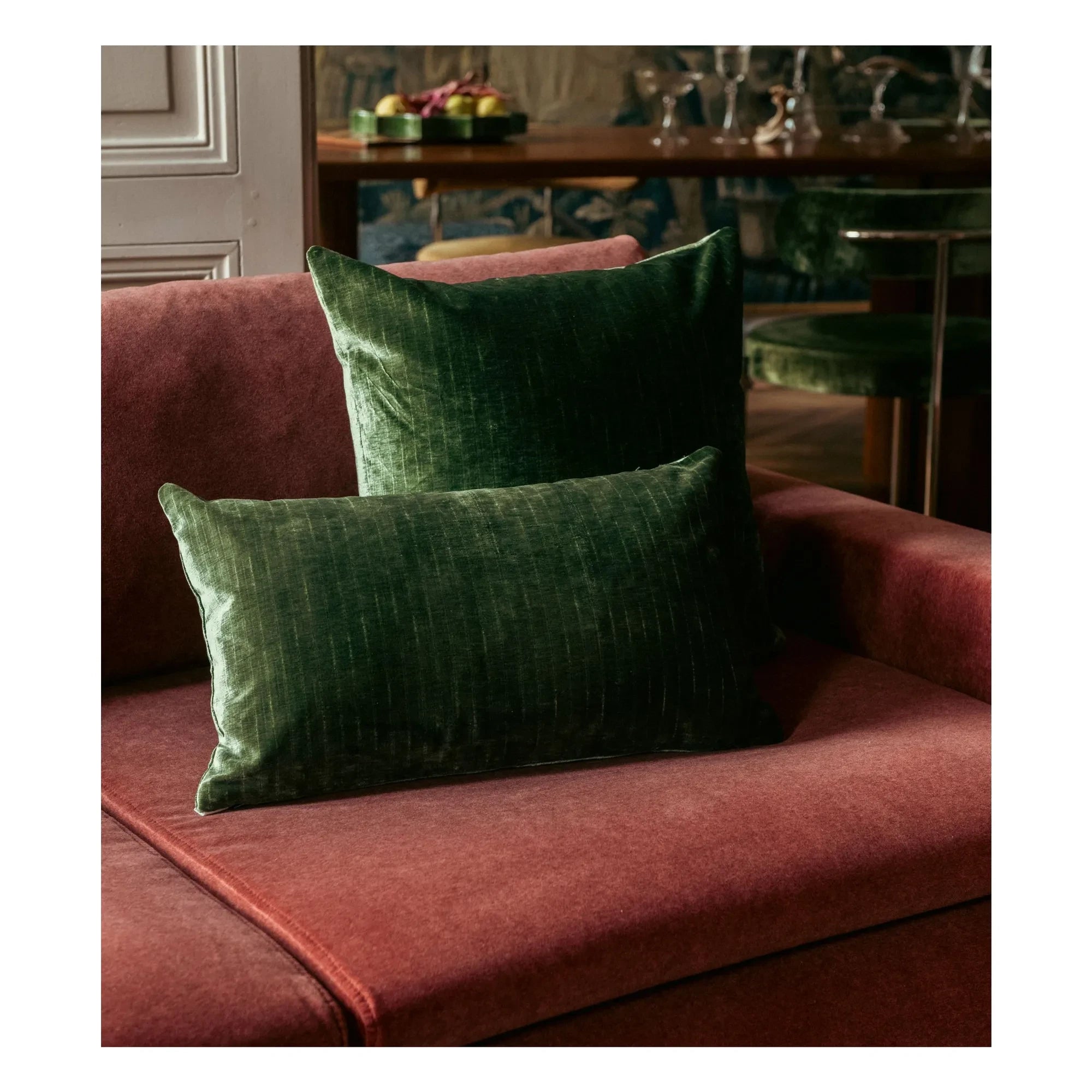The Socialite Family - Bright Velvet Carino Square Pillow | Olive Green