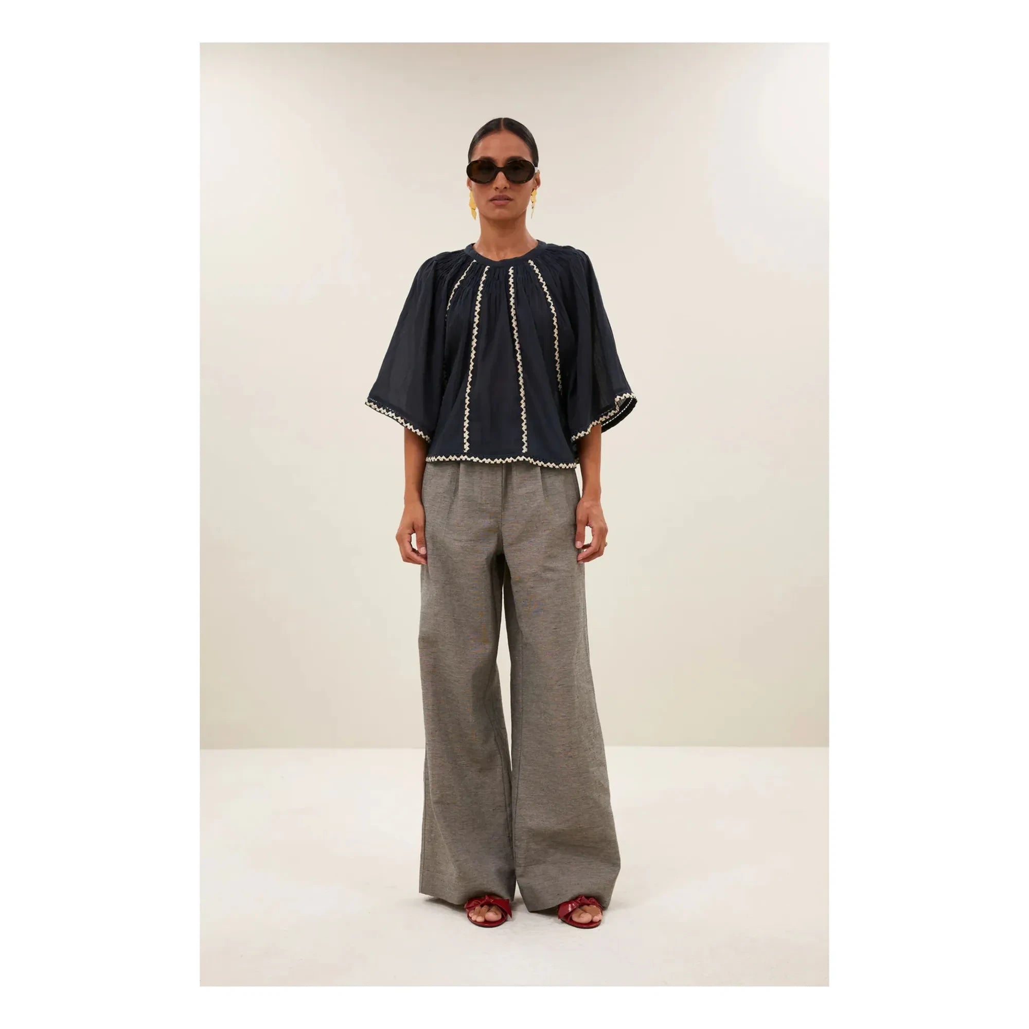 By Bar - Emmi Embroidered Organic Cotton Blouse | Carbon