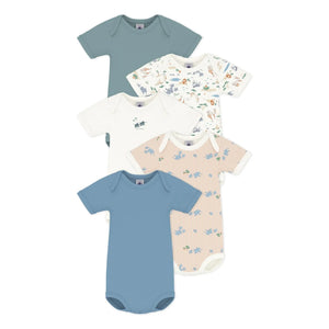 Petit Bateau - 5-Pack Organic Cotton Animal Print Bodysuits | Blue