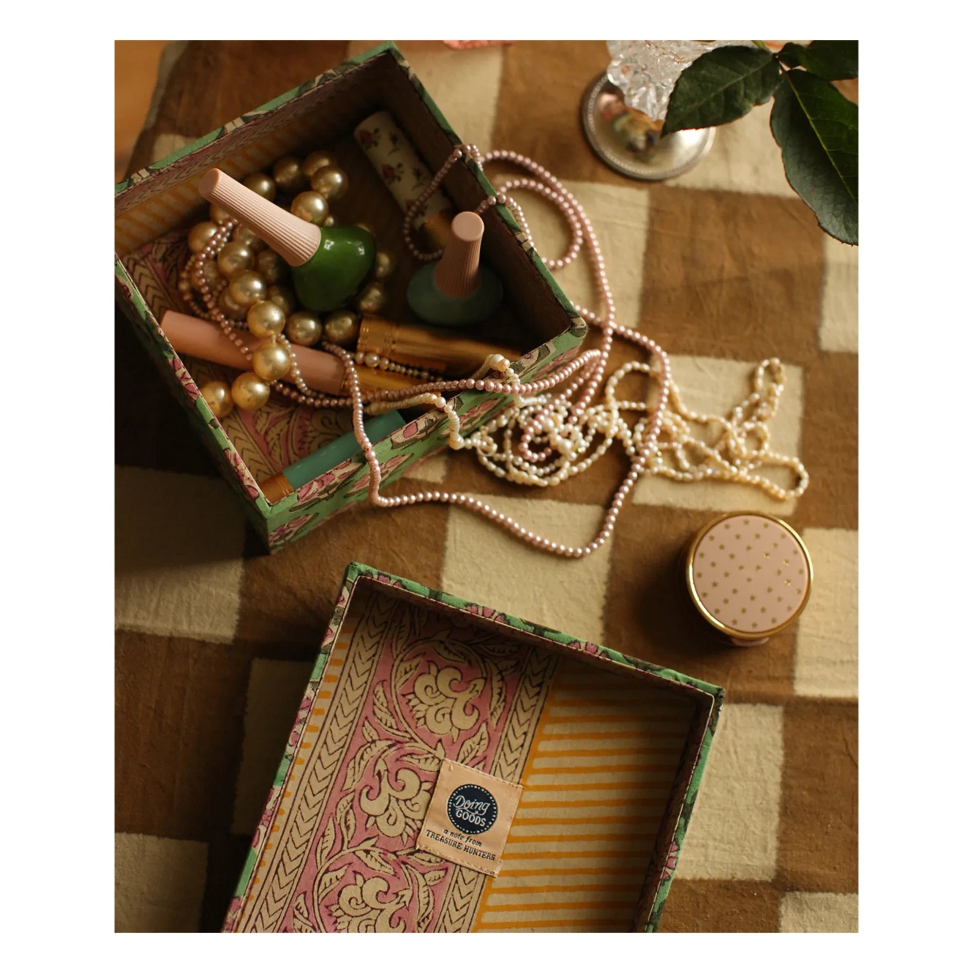 Doing Goods - Emma Wood and Cotton Square Boxes - Set of 2 | Green