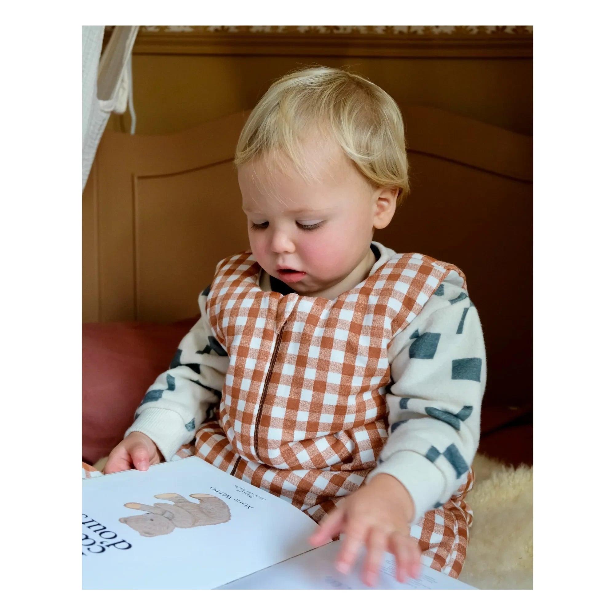 Tante Reine - Vichy organic cotton footed sleeping bag | Caramel