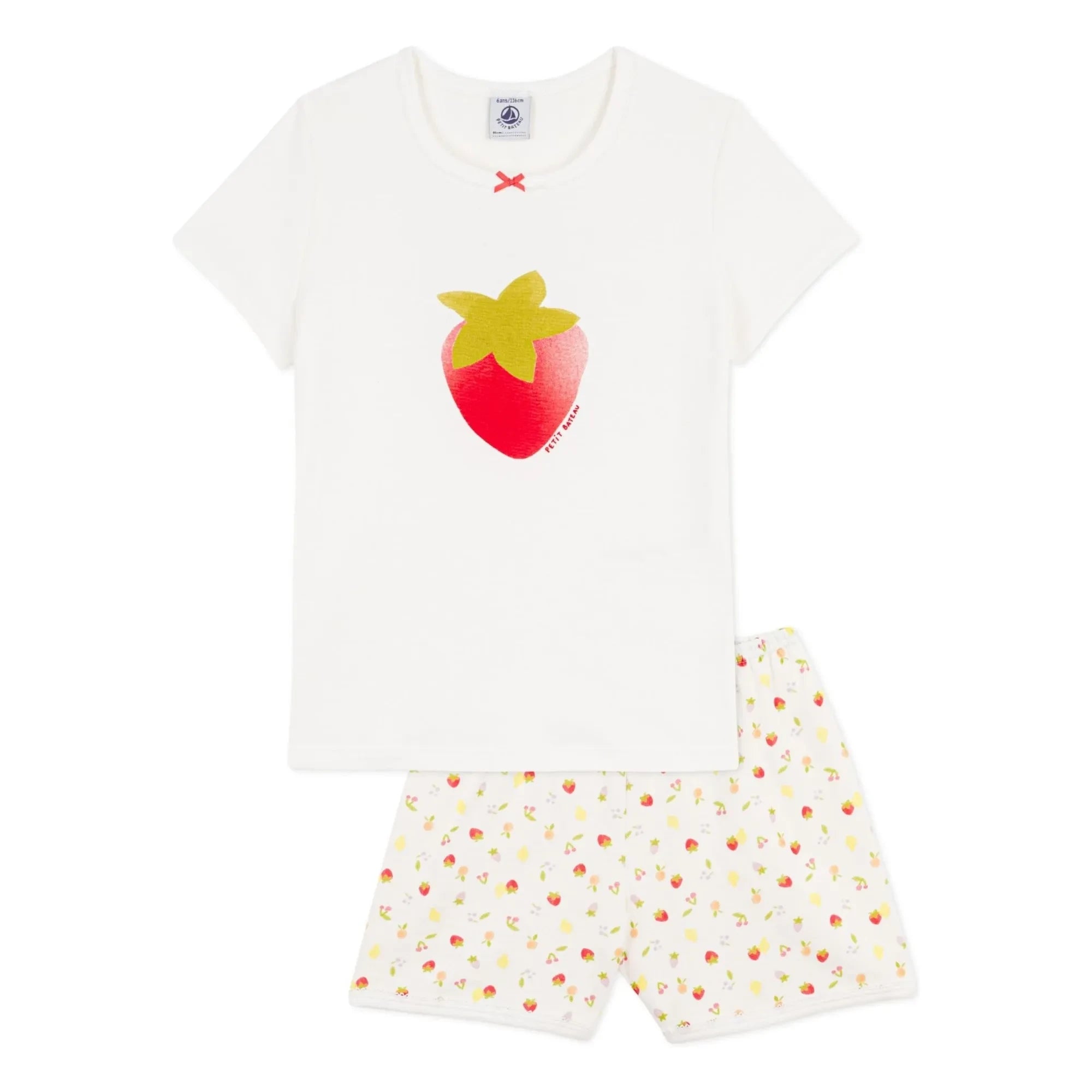 Petit Bateau - Strawberry Patterned Organic Cotton Short Pajamas | Ecru