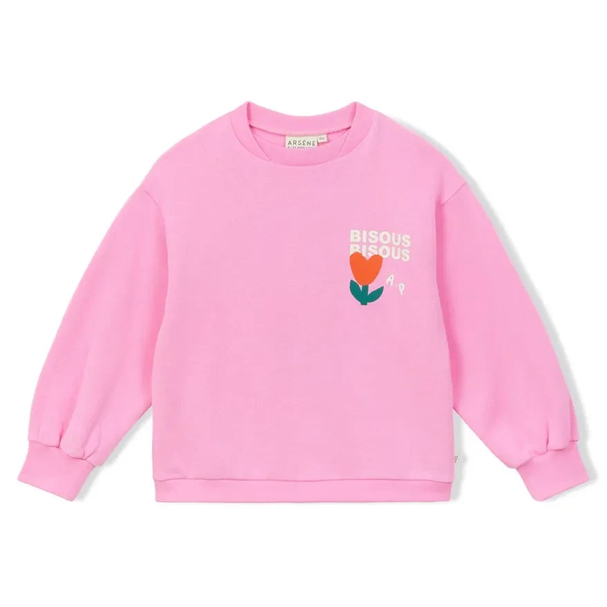 Arsène et Les Pipelettes - "Bisous Bisous" Organik Pamuk Sweatshirt | Pembe