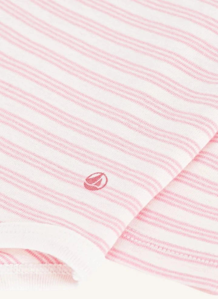 Petit Bateau - Organik pamuklu çizgili balıkçı yaka body | Pembe