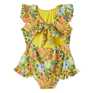 Fabula - 1 Piece Ruffled Floral Swimsuit | Yellow