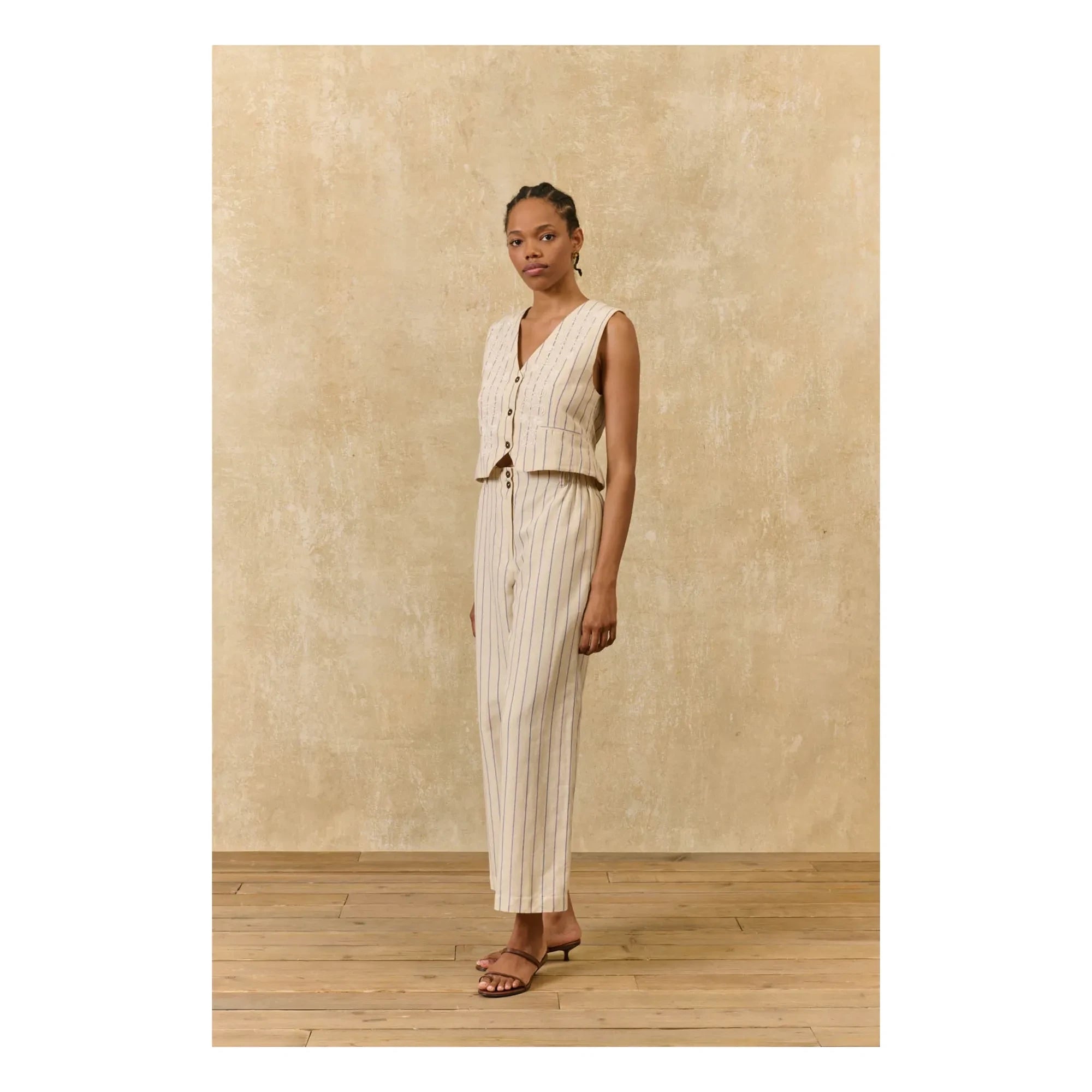 Louise Misha - Franckie Striped Linen & Cotton Vest | Cream