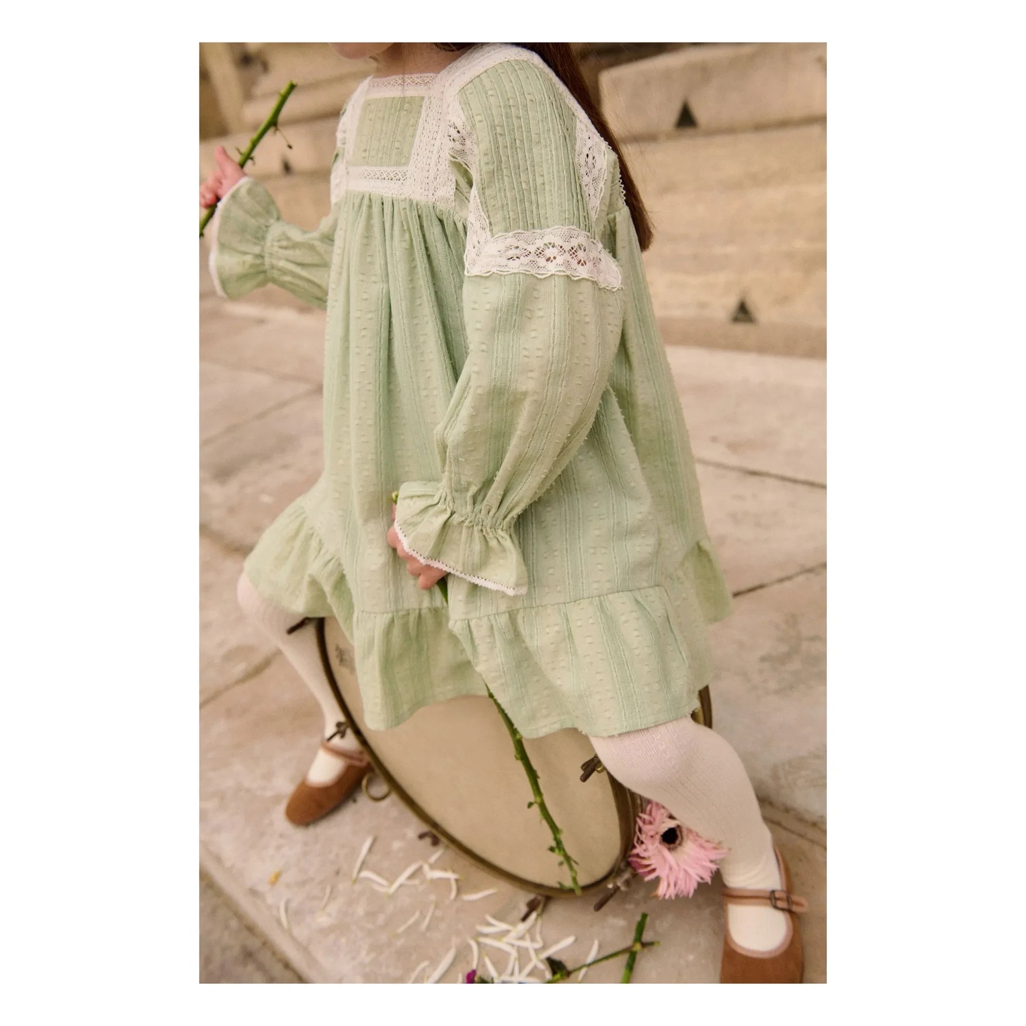 Louise Misha - Laureline organic cotton dress | Almond Green