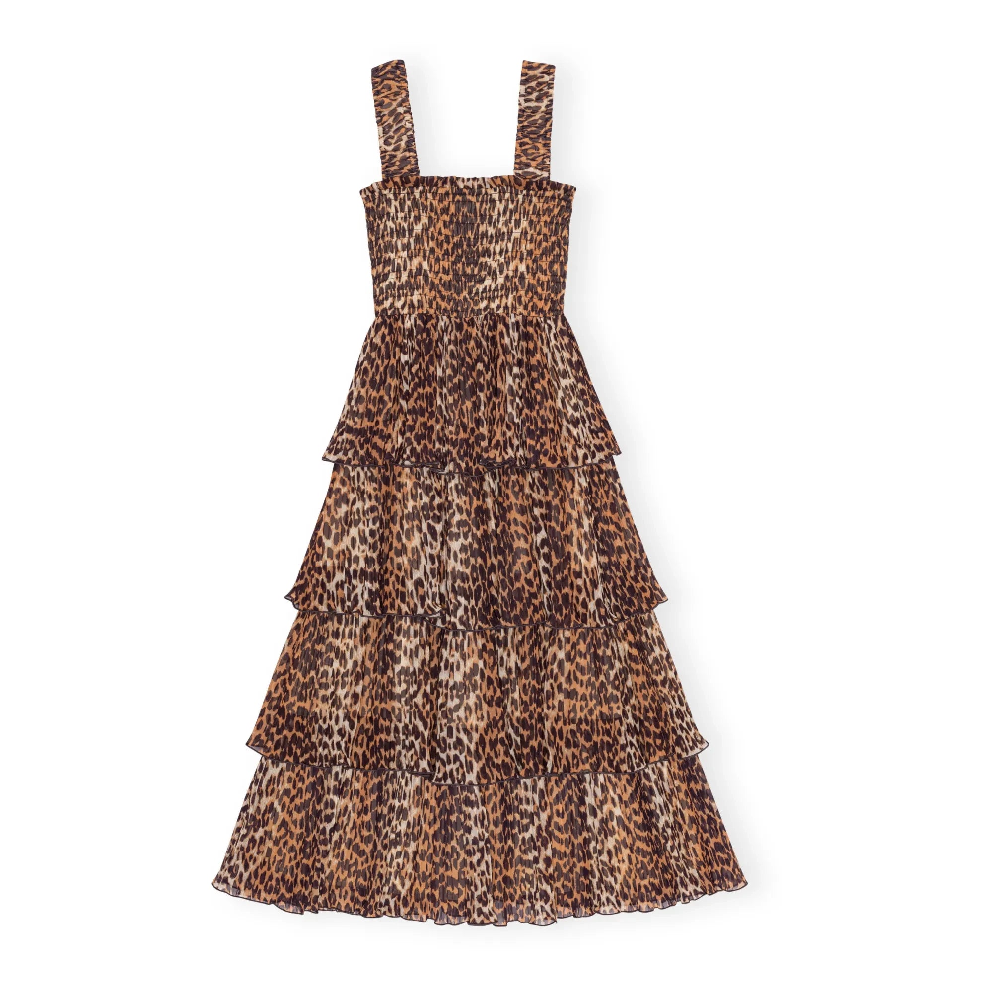 Ganni - Georgette Drawstring Sleeveless Dress Made from Recycled Fibers | Leopard