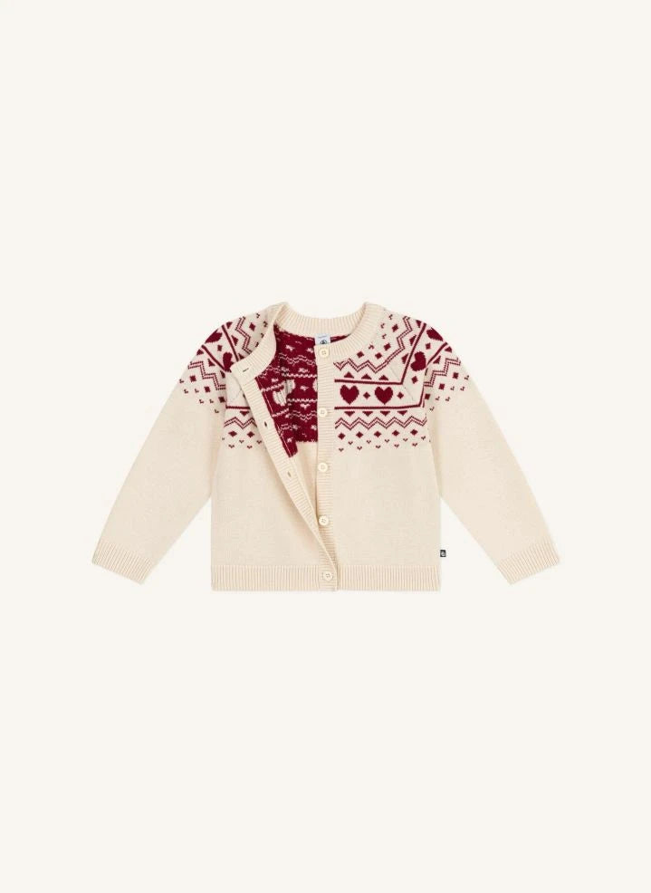 Petit Bateau - Kalp Yün Yelek | Ecru