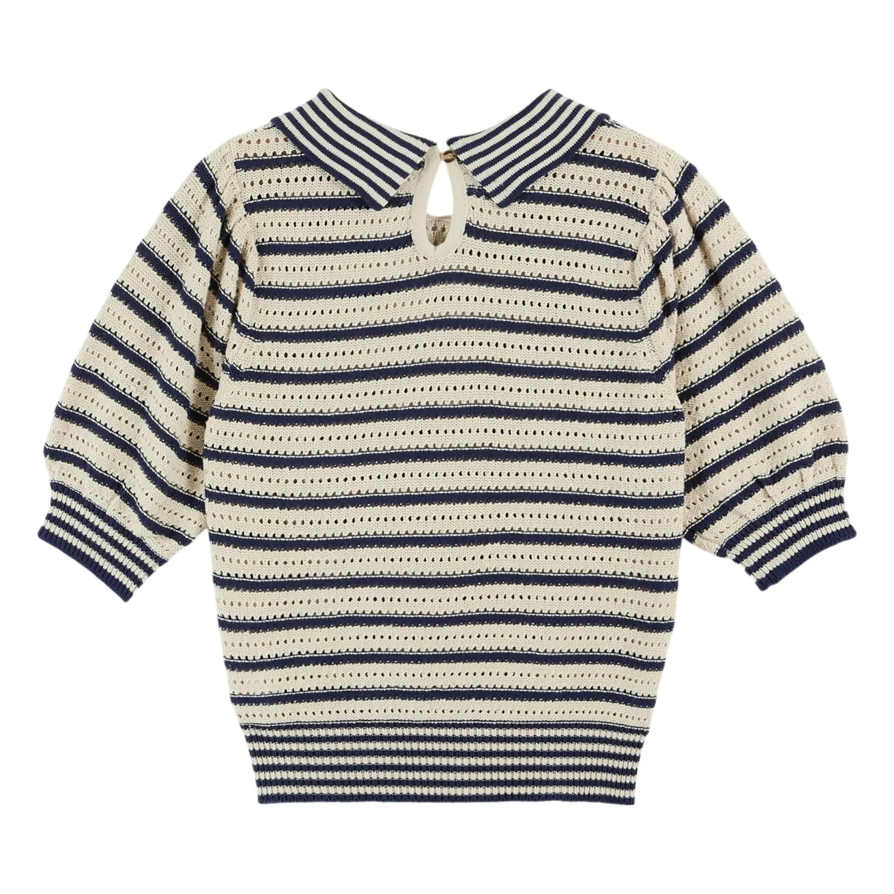 Emile et Ida - Organic cotton openwork striped sweater | Navy Blue