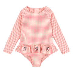 Konges Sløjd - Etta Checkered Strawberry Long Sleeve Swimsuit | Pink