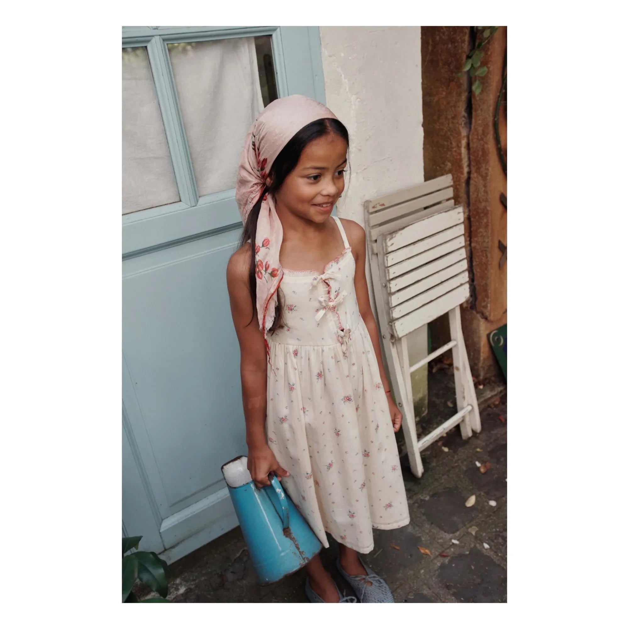 Emile et Ida - Organic Cotton Floral Knotted Dress | Cream