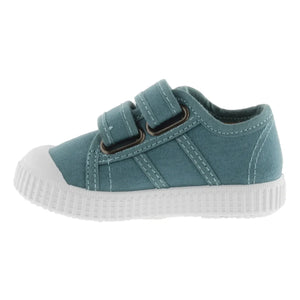 Victoria - Striped Canvas Velcro Sneakers | Blue