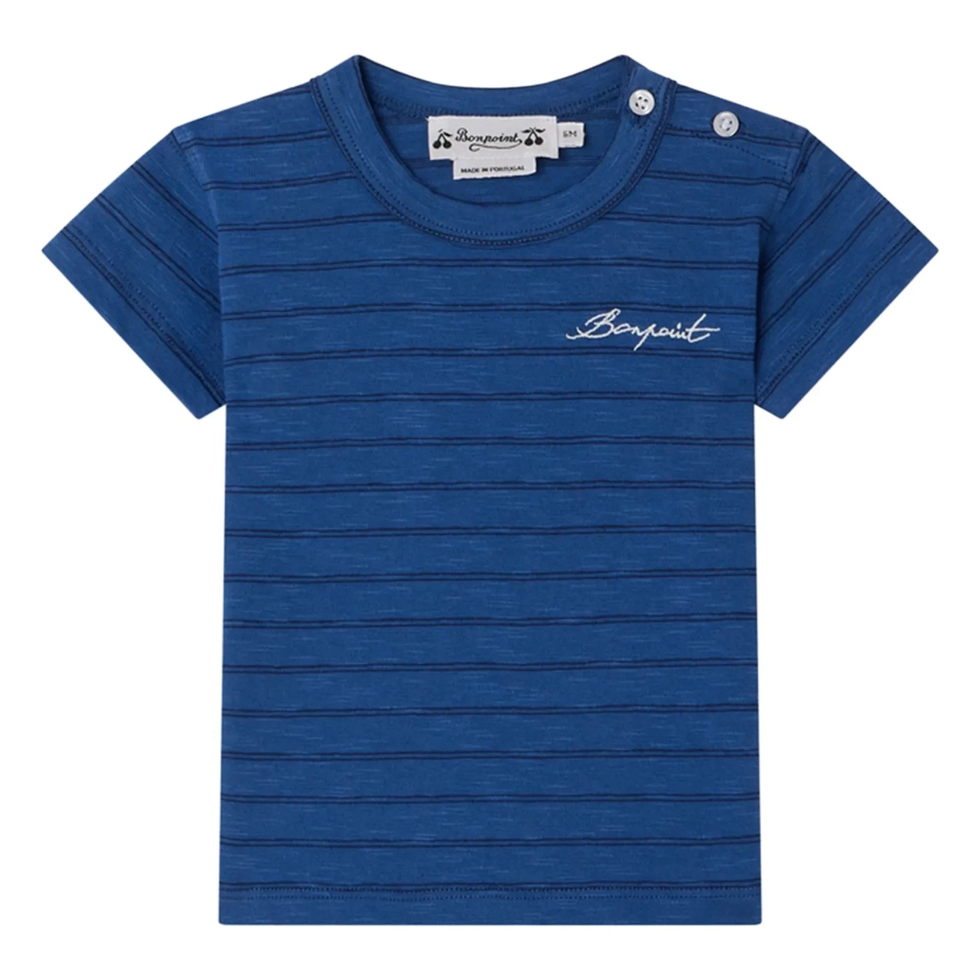 Bonpoint - Striped Organic Cotton T-Shirt | Royal Blue