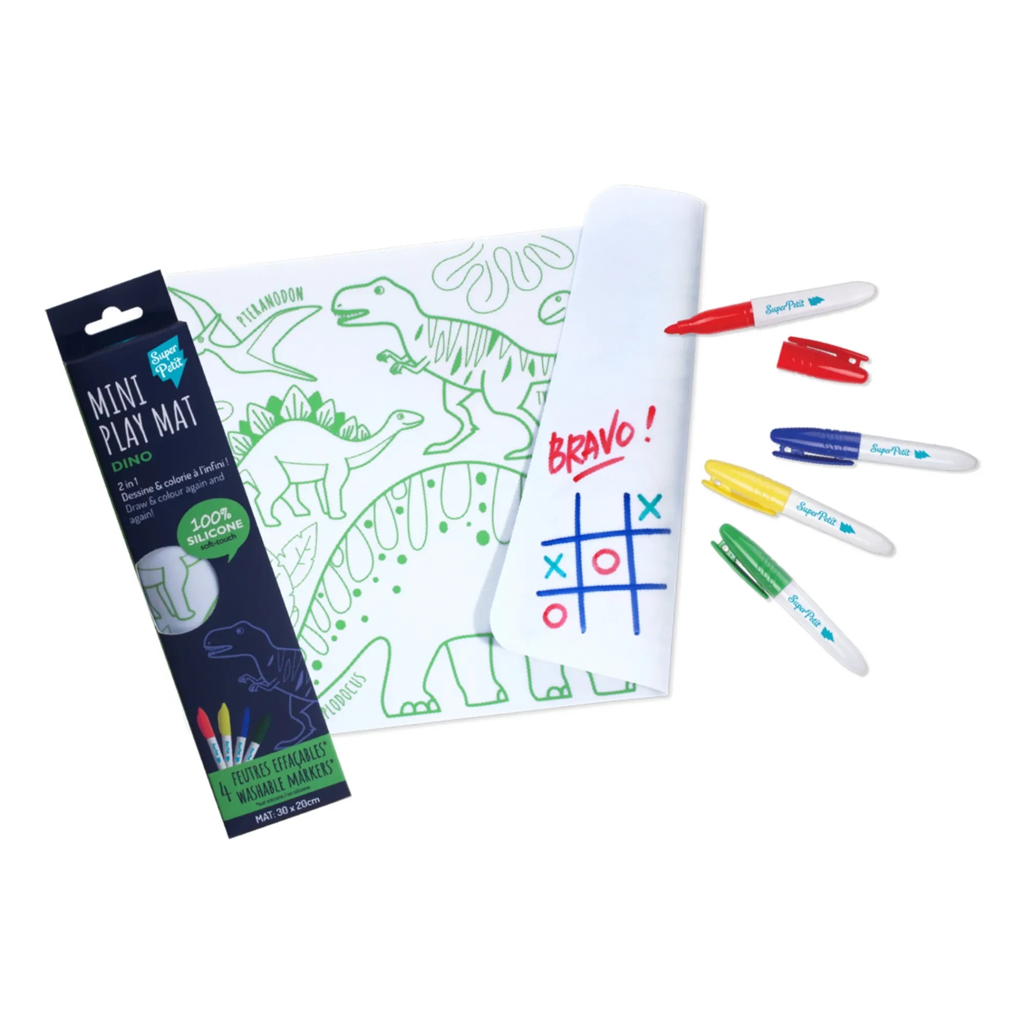Superpetit - 4 Felt-tip Pen Double-sided Mini Coloring American Serviette - Dinosaur