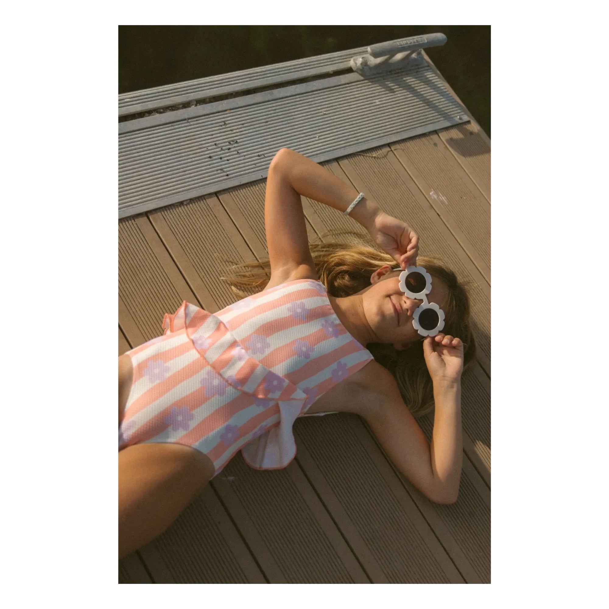 My First Cantê - Winnie Flowers Ruffle Swimsuit Textured Stripes | Pink