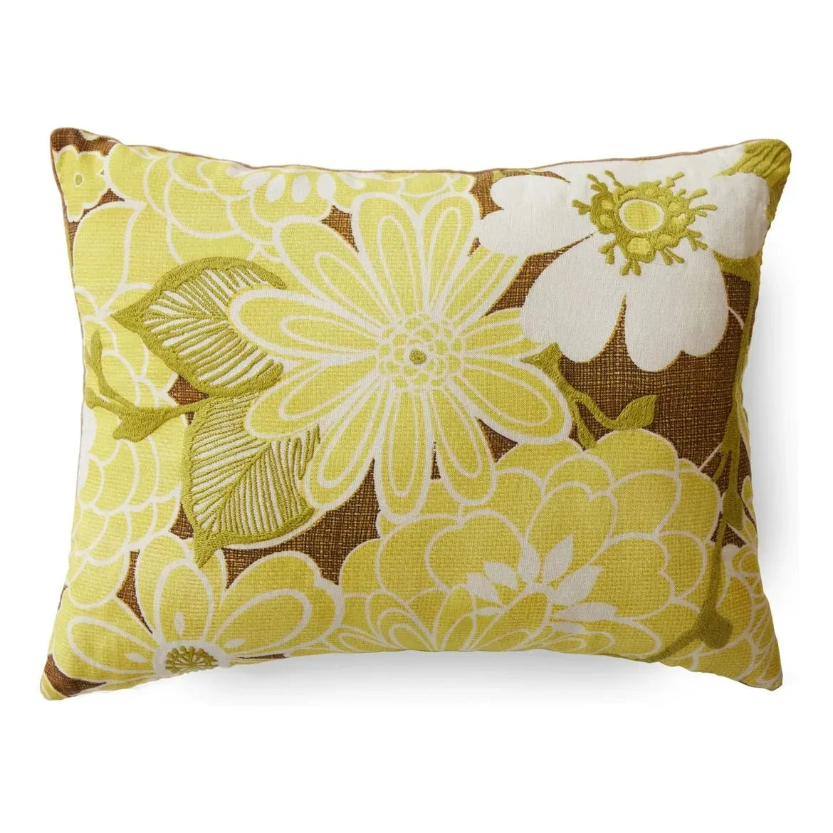 HKliving - Poppy embroidered cushion | Anise green