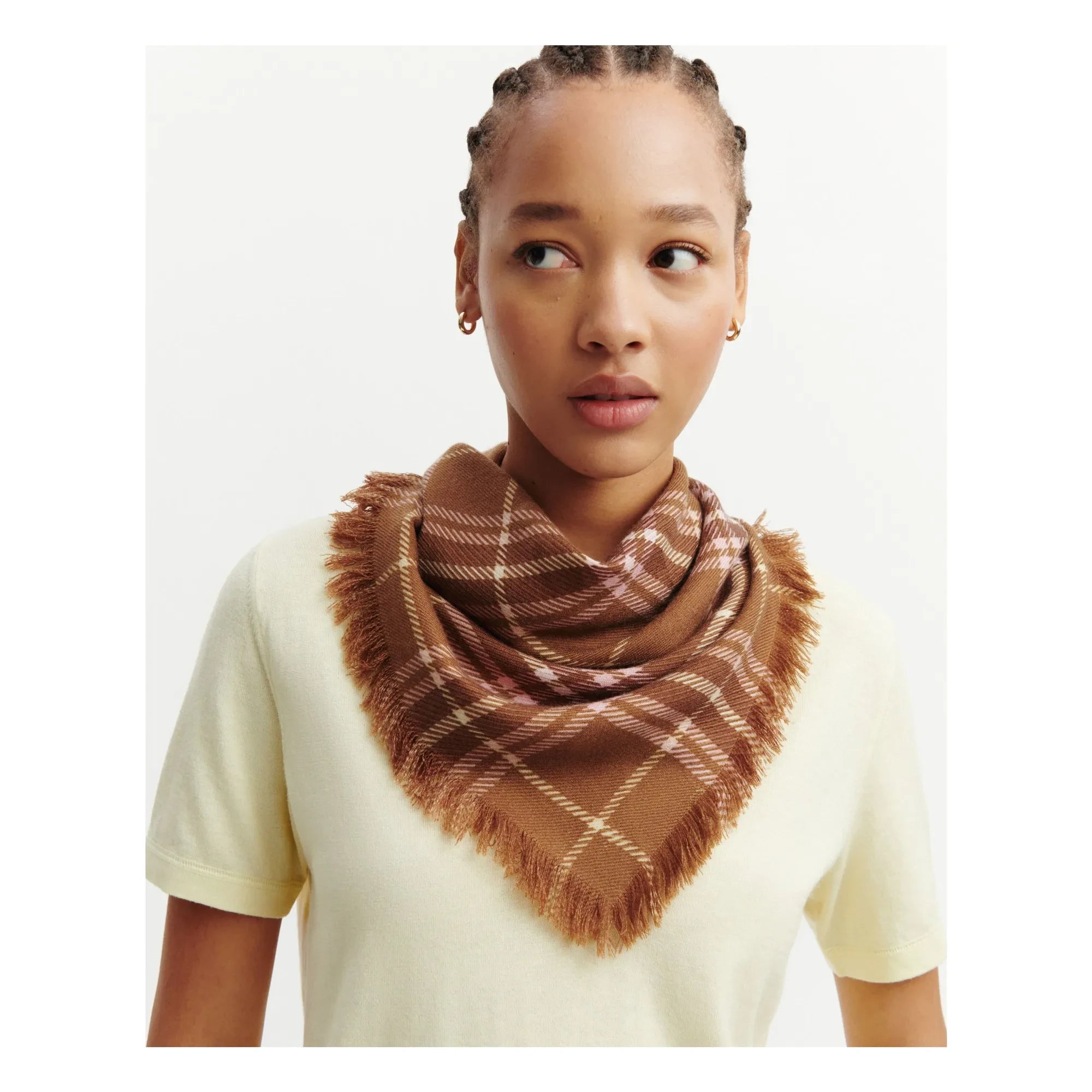 Bompard - Mini Checkered Tartan Cashmere Scarf | Brown