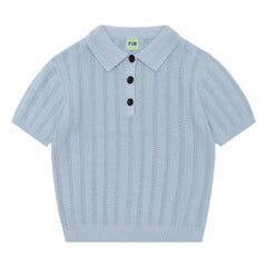 FUB - Organic Cotton Fine Knit Textured Polo Shirt | Light Blue