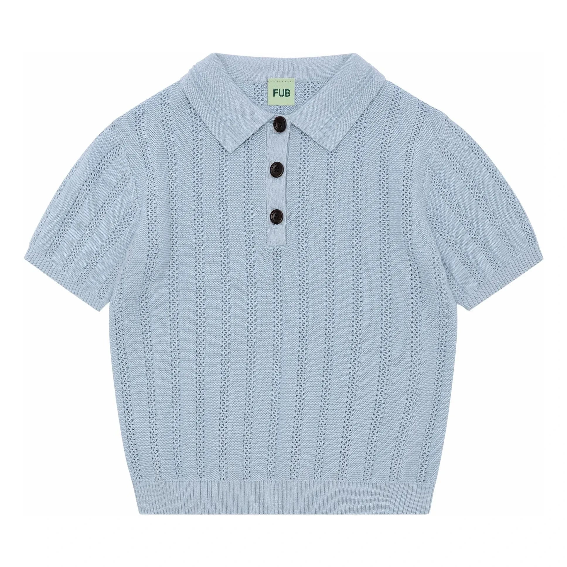 FUB - Organic Cotton Fine Knit Textured Polo Shirt | Light Blue
