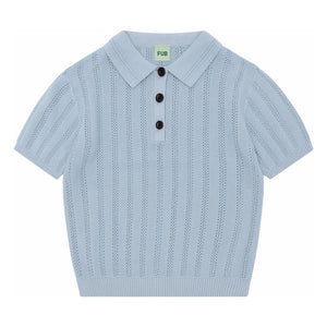FUB - Organic Cotton Fine Knit Textured Polo Shirt | Light Blue