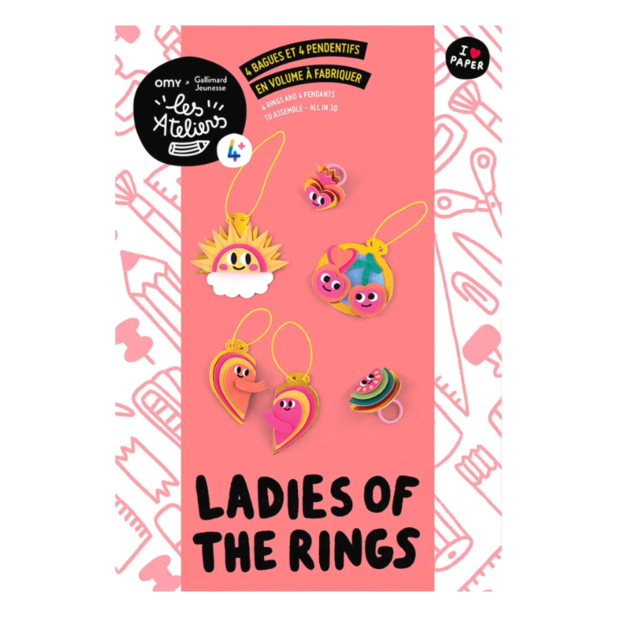 Omy x Gallimard Jeunesse - Set of 4 Rings and 4 Pendant Tips for Making