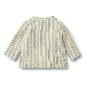 Wheat - Striped Organic Cotton Mao Collar Shirt | Light green