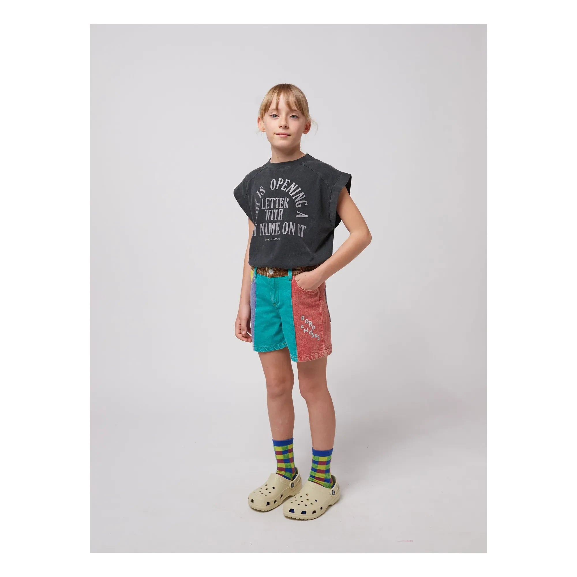 Bobo Choses - Color Block Organic Cotton Denim Shorts | Turquoise