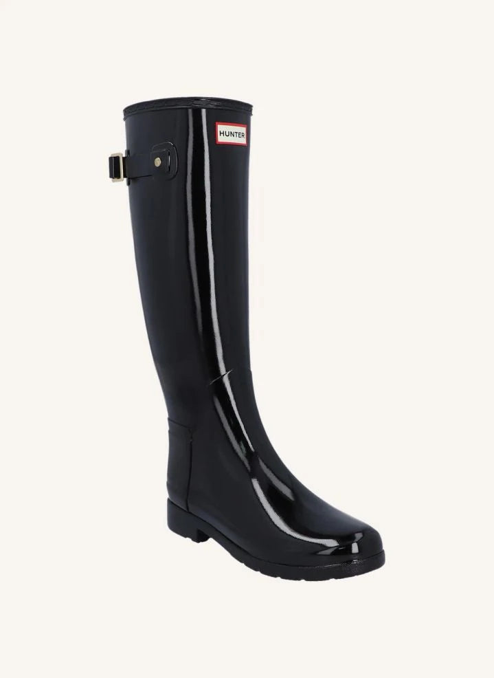 Hunter - Gold Trim Vernis Leather Wellington Riding Boots | Shiny Black