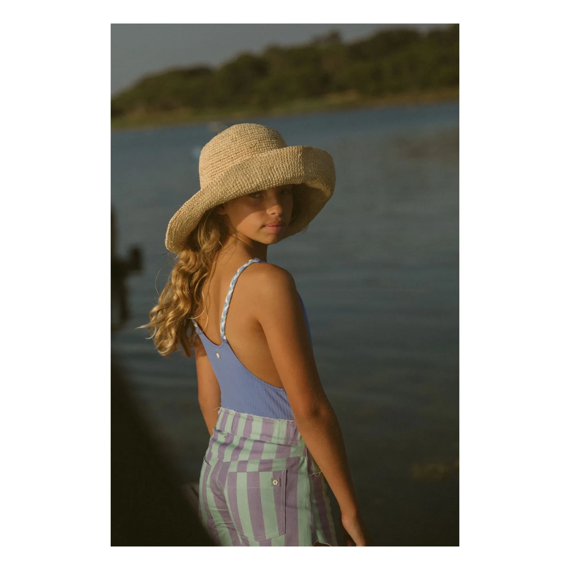 My First Cantê - Denim Pistachio Green Striped Shorts | Purple