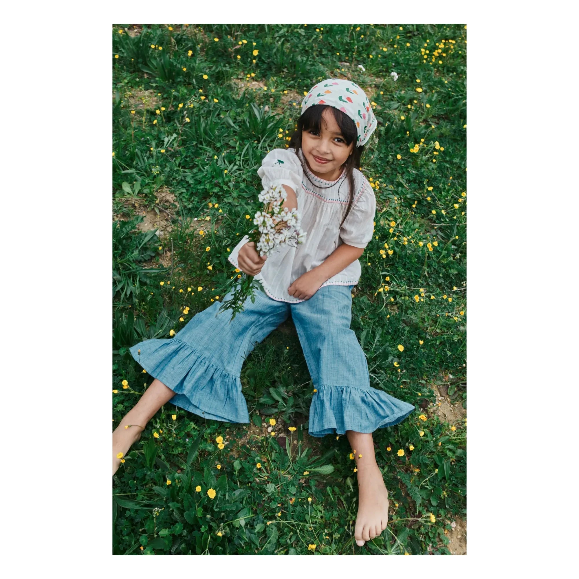 Emile et Ida - Blue Chambray Ruffled Pants