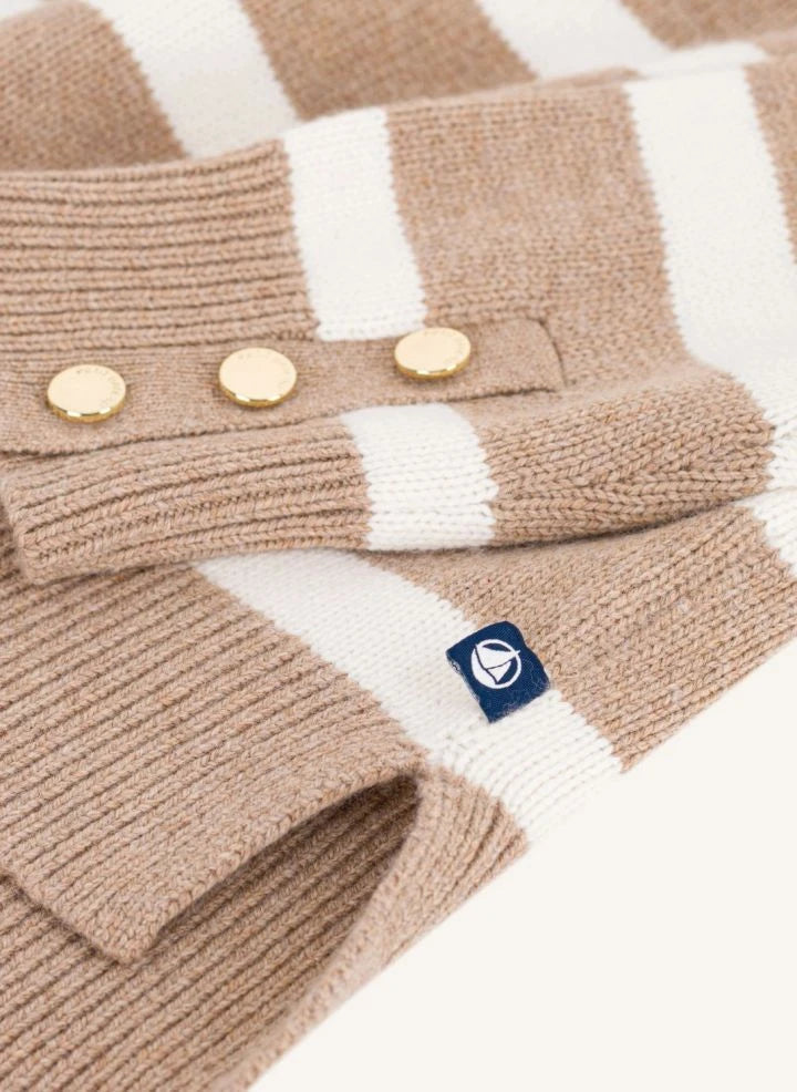 Petit Bateau - Striped Wool Turtleneck Sweater | Beige