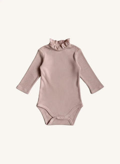 Studio Bohème - Romy Organic Cotton Ruffled Neck Bodysuit | Rosewood