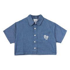 Mipounet - Denim Shirt Amélie Fleurs Coton BCI | Blue