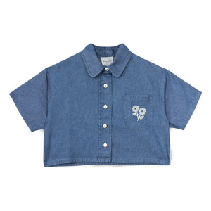 Mipounet - Denim Shirt Amélie Fleurs Coton BCI | Blue