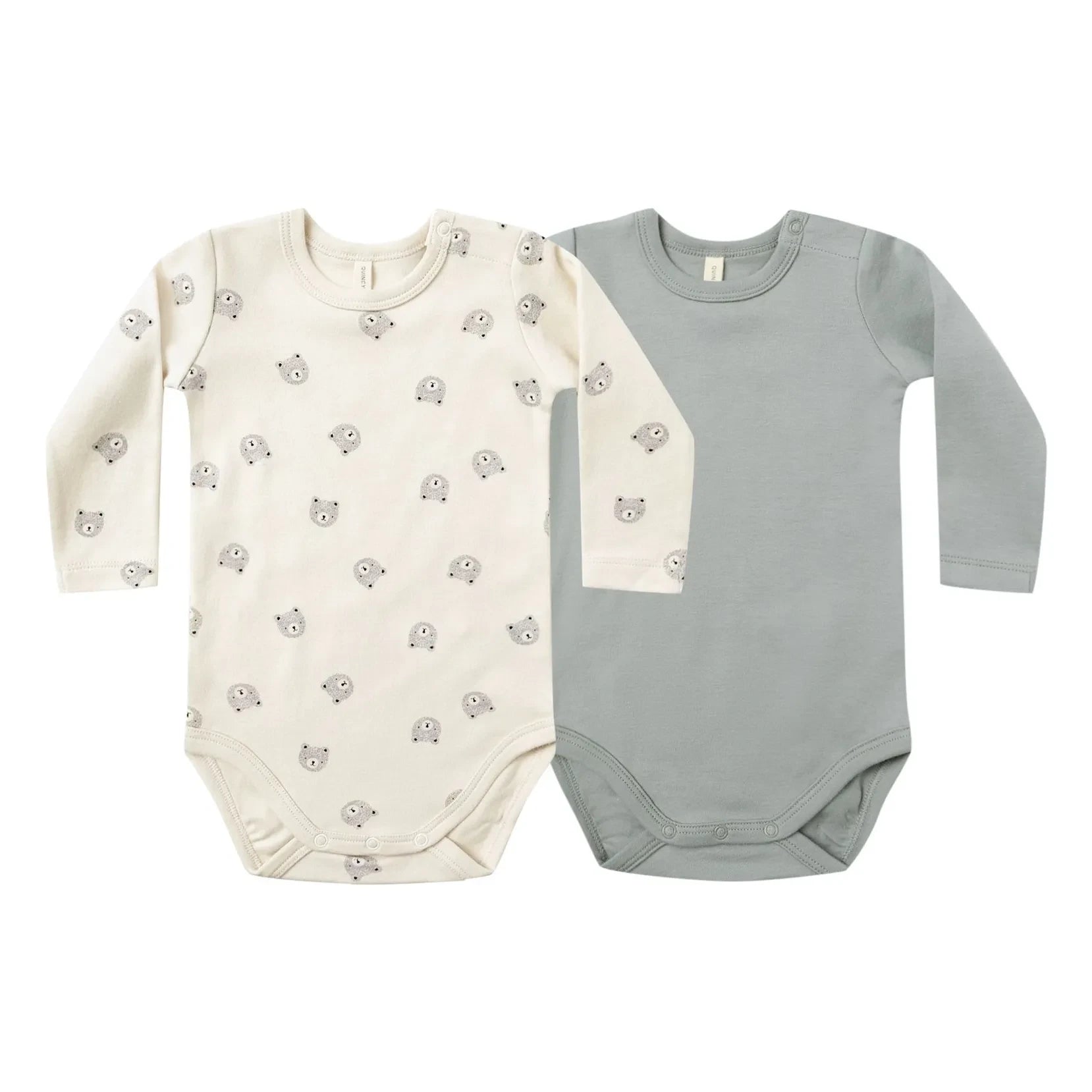 Quincy Mae - 2-Pack Organic Cotton Bear Romper Set | Gray Blue