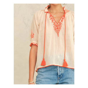 M.A.B.E. - Talia Cotton Blouse | Coral Orange