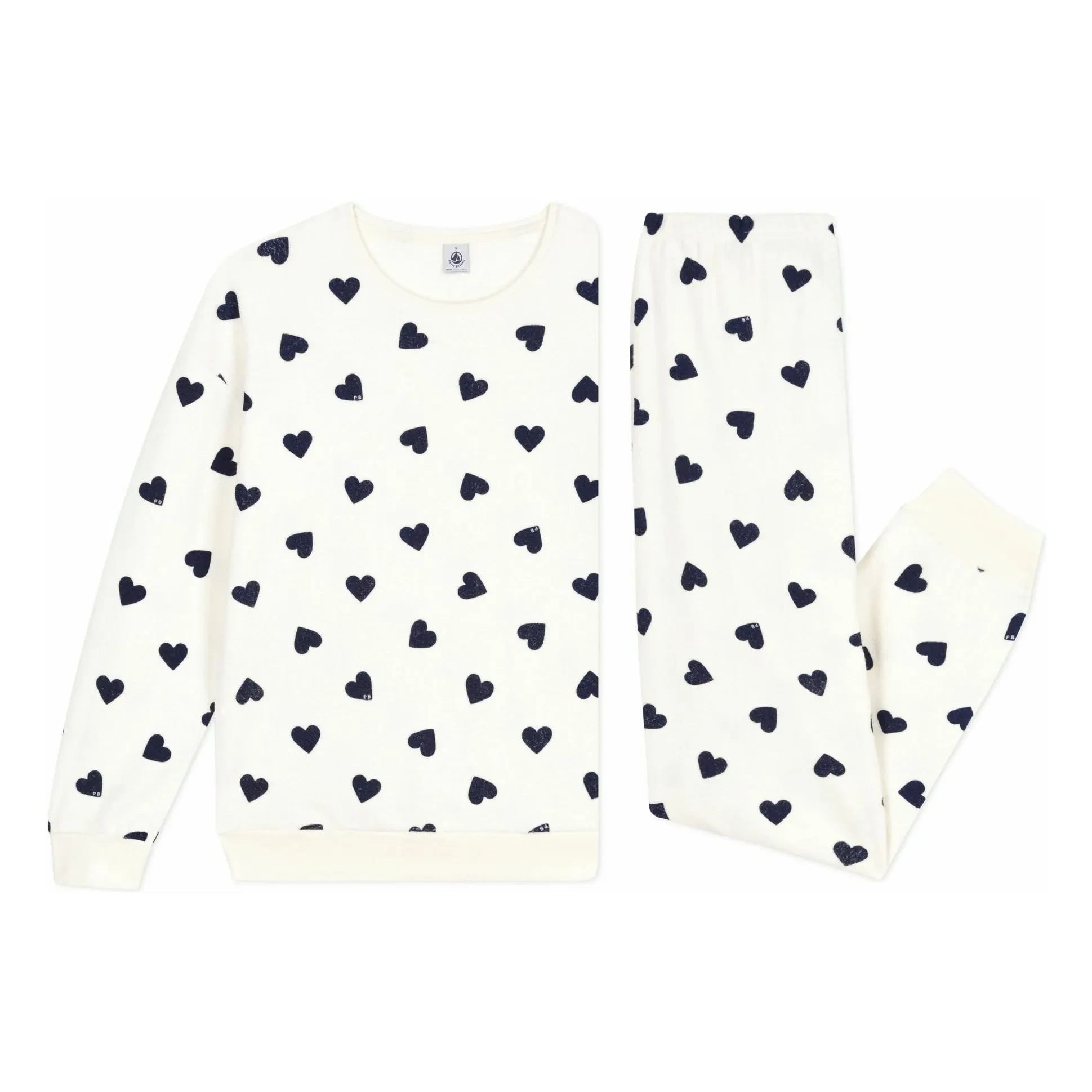 Petit Bateau - Sponge Heart Pajamas | Ecru