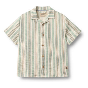 Wheat - Anker Striped Organic Cotton Shirt | Light Green