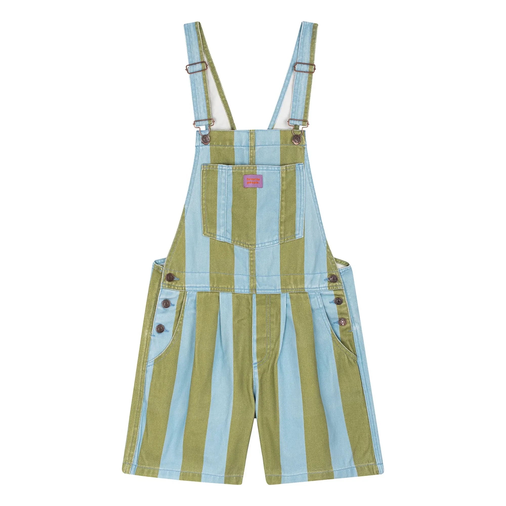 Favorite People - Ravioli Striped Short Overalls - Women's Collection | Olive